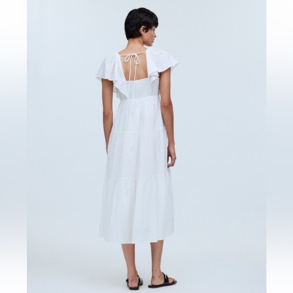 Madewell Tie Back Flutter Sleeve Tiered Midi Dress White Cottagecore 00 NEW - Picture 3 of 12